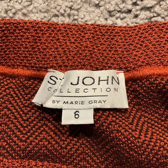 St. John Collection Vintage Wool Chevron Zigzag Fur Collar Skirt Suit Dress Y2K - Picture 10 of 13